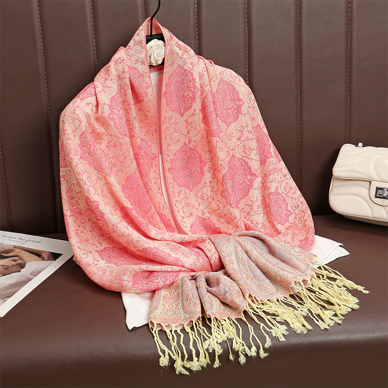 Jacquard-woven Vintage Ethnic-style Tassel Scarf Shawl For Women