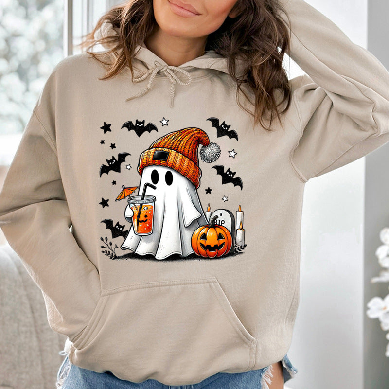 Halloween Ghost Pumpkin Bat Hoodies For Women