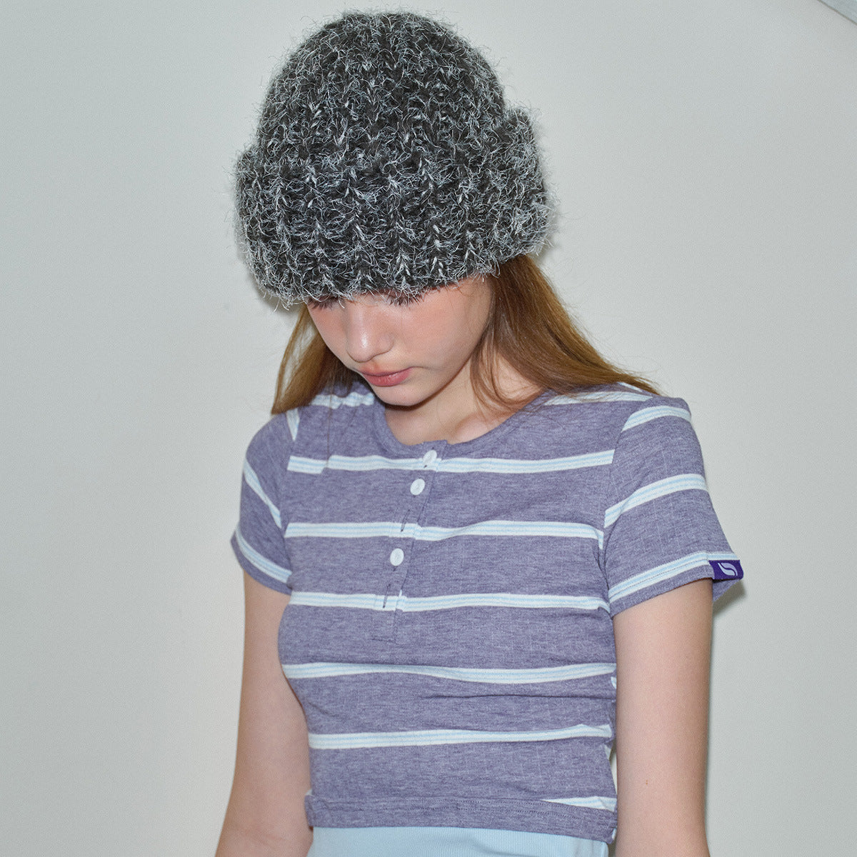 Multi-yarn Blended Wool Beanie For Womencolor-blocked Face-flattering Knit Hat For Fall And Winter