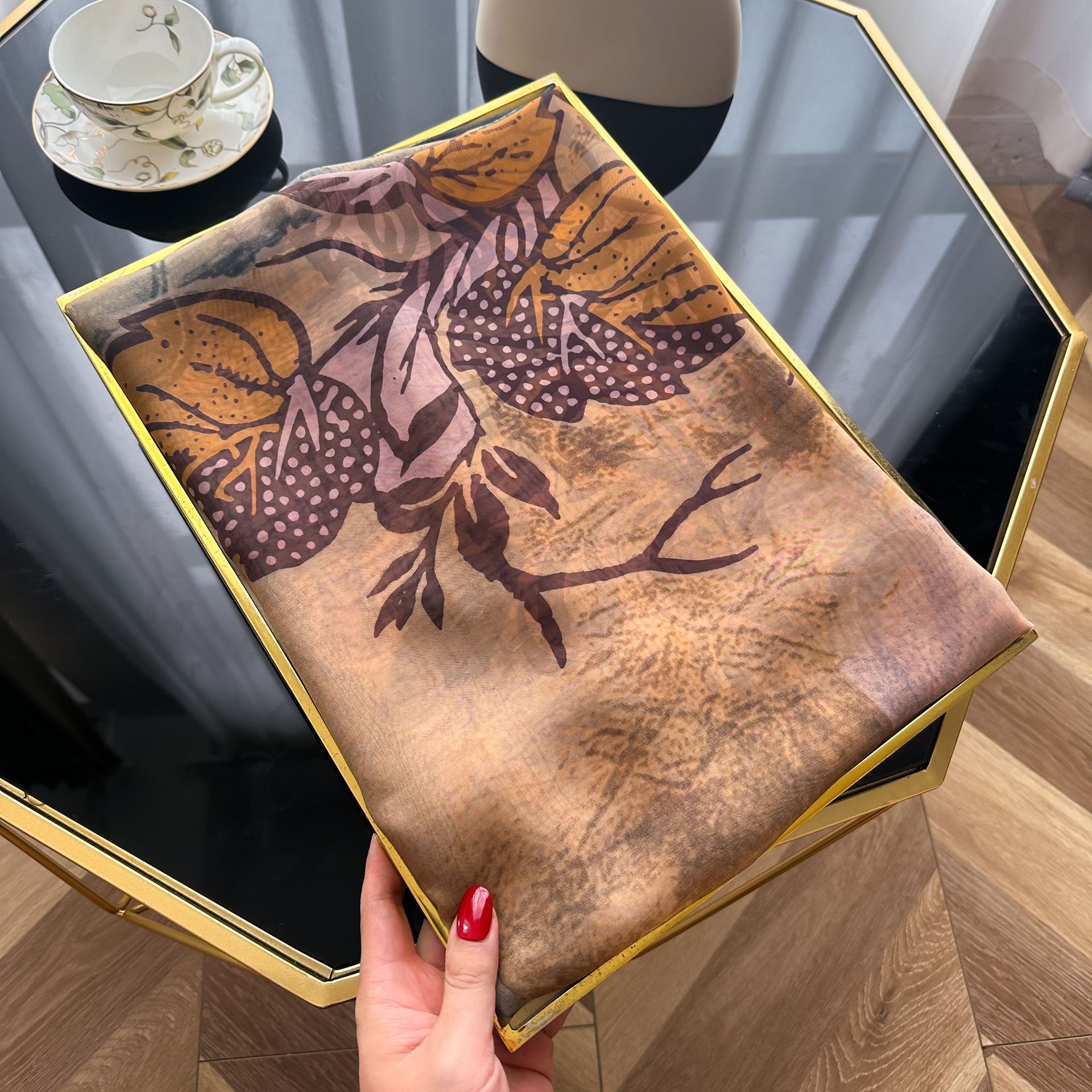 Youshou Silk Scarf Sun Protective Shawl Thin Long Style With Print