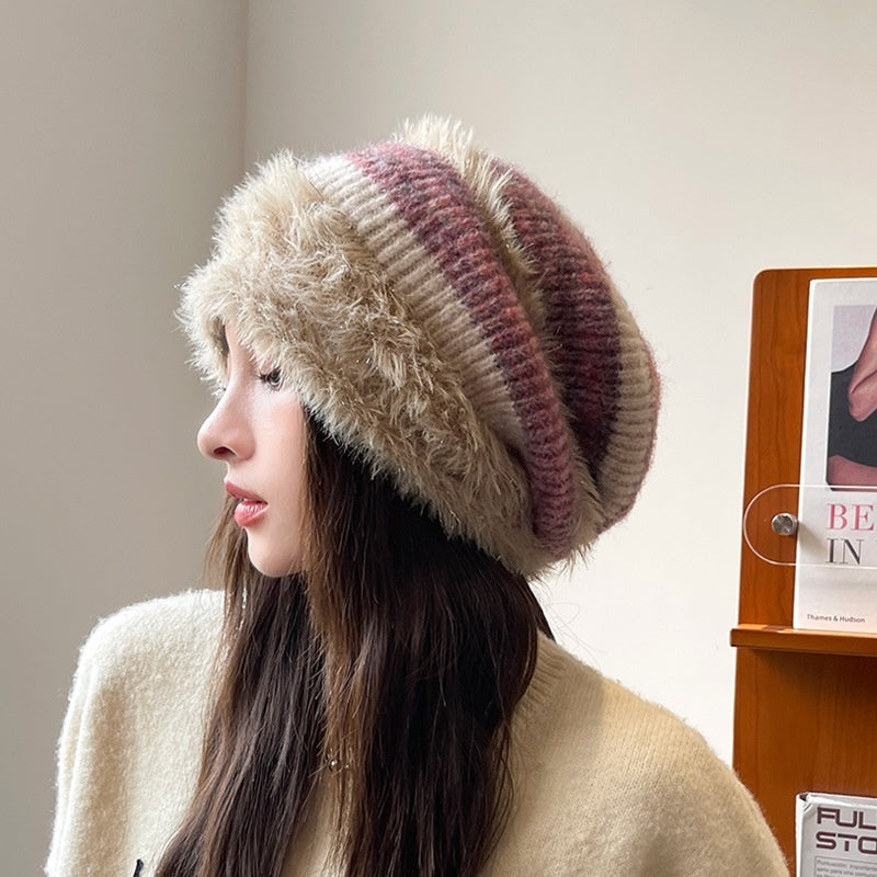 Autumn Winter Lazy-Style Puffy Hat With Fluffy Earflaps And A Hooded Design