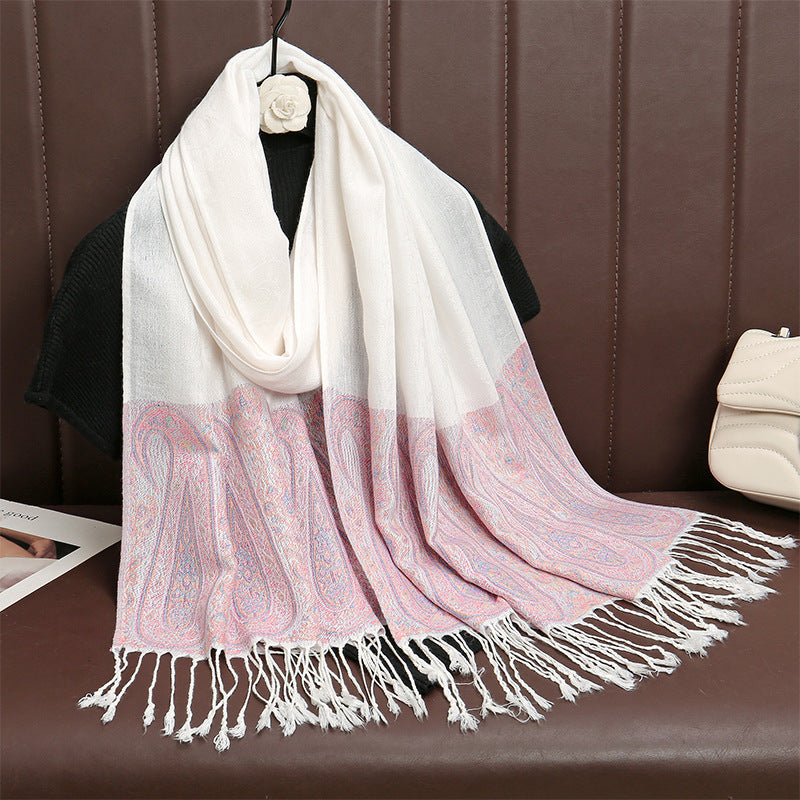 Jacquard-woven Vintage Ethnic-style Tassel Scarf Shawl For Women