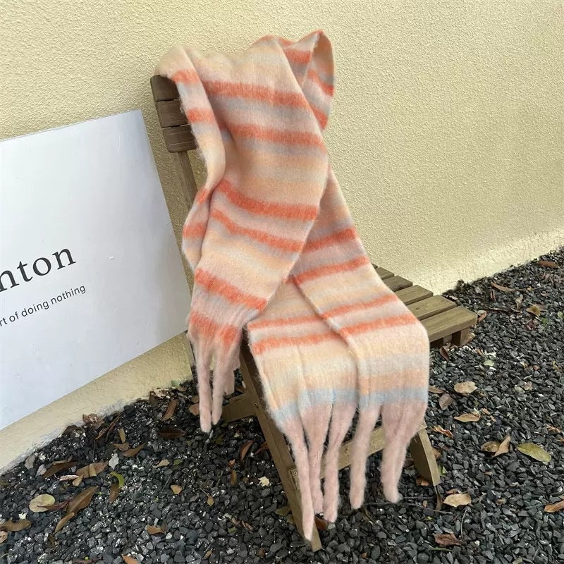 Rainbow-grid Womens Mohair Thermal Snood Long Style