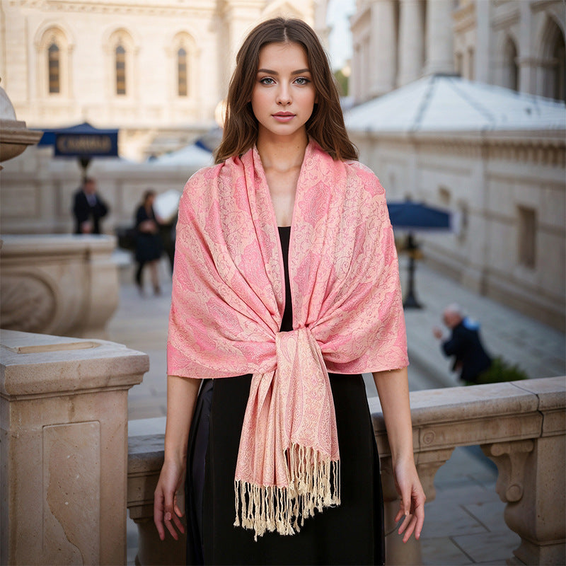 Jacquard-woven Vintage Ethnic-style Tassel Scarf Shawl For Women