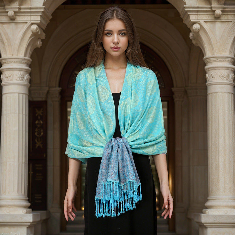 Jacquard-woven Vintage Ethnic-style Tassel Scarf Shawl For Women