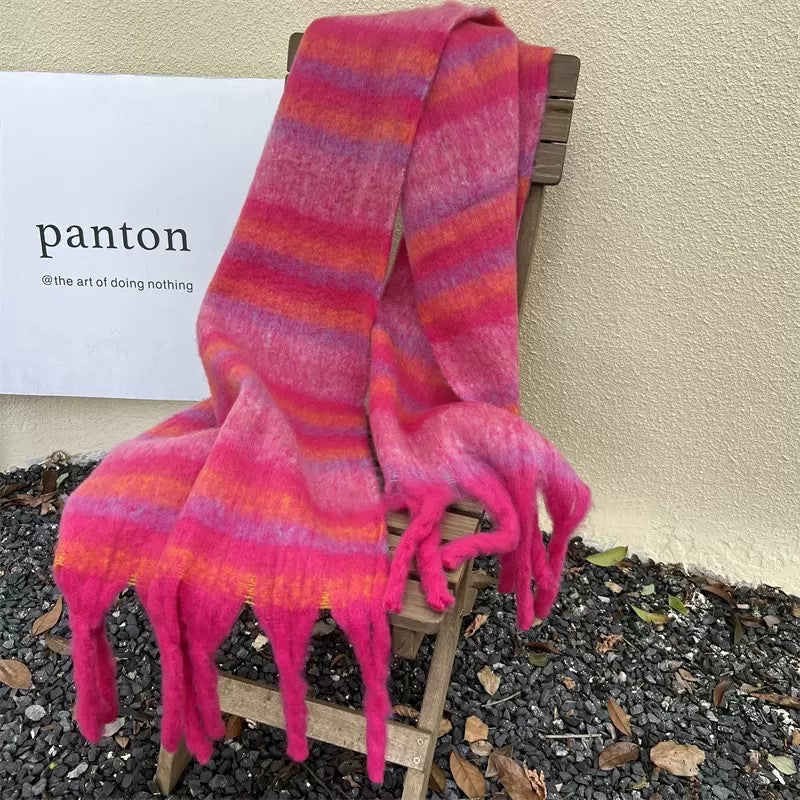 Rainbow-grid Womens Mohair Thermal Snood Long Style