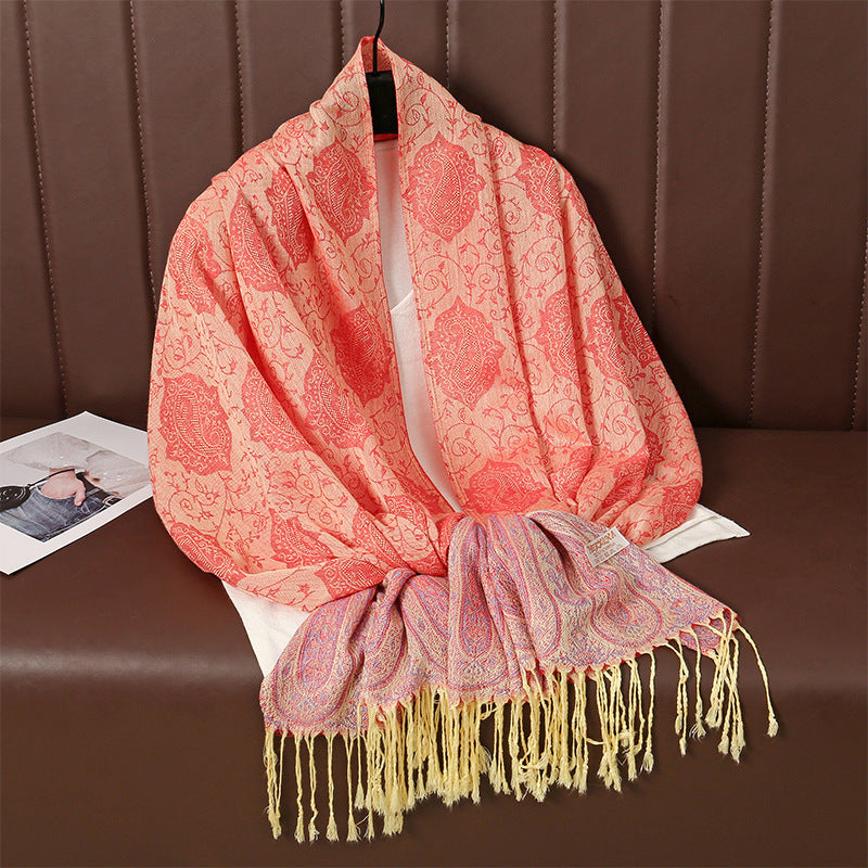 Jacquard-woven Vintage Ethnic-style Tassel Scarf Shawl For Women
