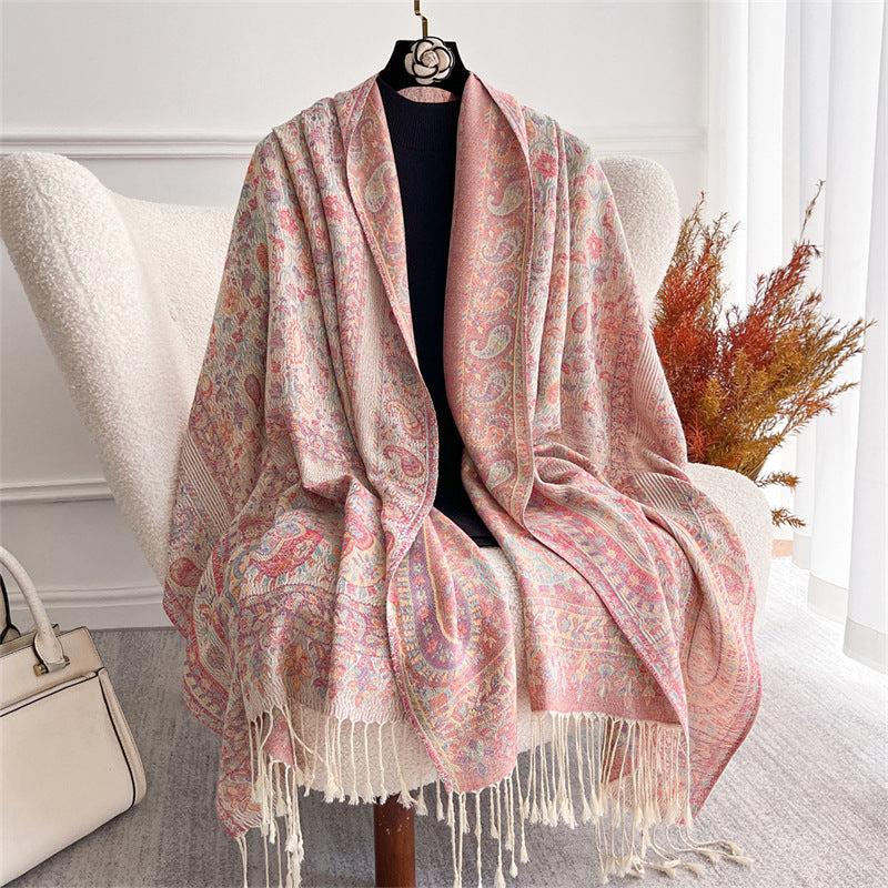 Light-luxury Jacquard Cashew Tassel Fashion Shawl