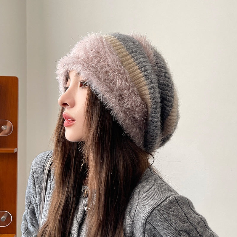 Autumn Winter Lazy-Style Puffy Hat With Fluffy Earflaps And A Hooded Design