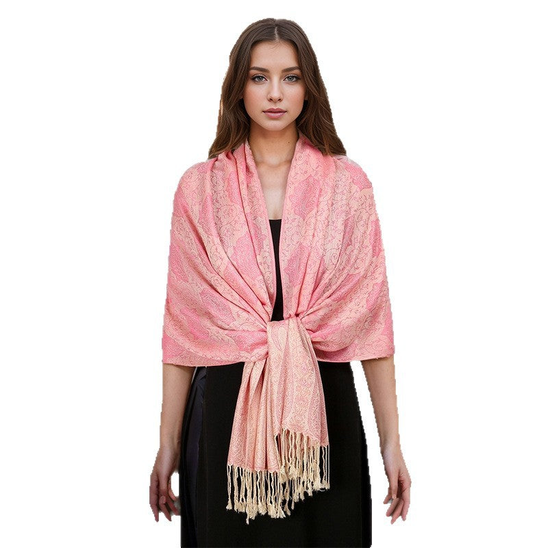 Jacquard-woven Vintage Ethnic-style Tassel Scarf Shawl For Women