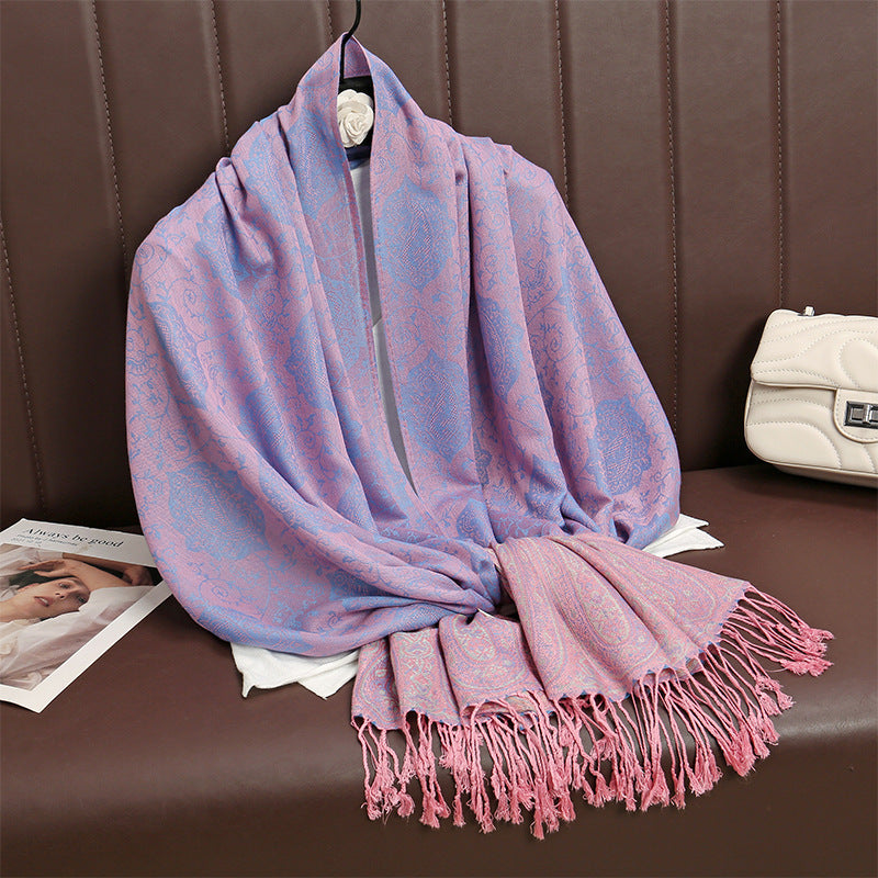 Jacquard-woven Vintage Ethnic-style Tassel Scarf Shawl For Women