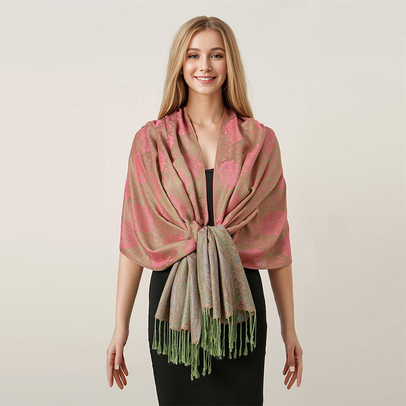 Jacquard-woven Vintage Ethnic-style Tassel Scarf Shawl For Women