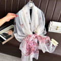 Youshou Silk Scarf Sun Protective Shawl Thin Long Style With Print