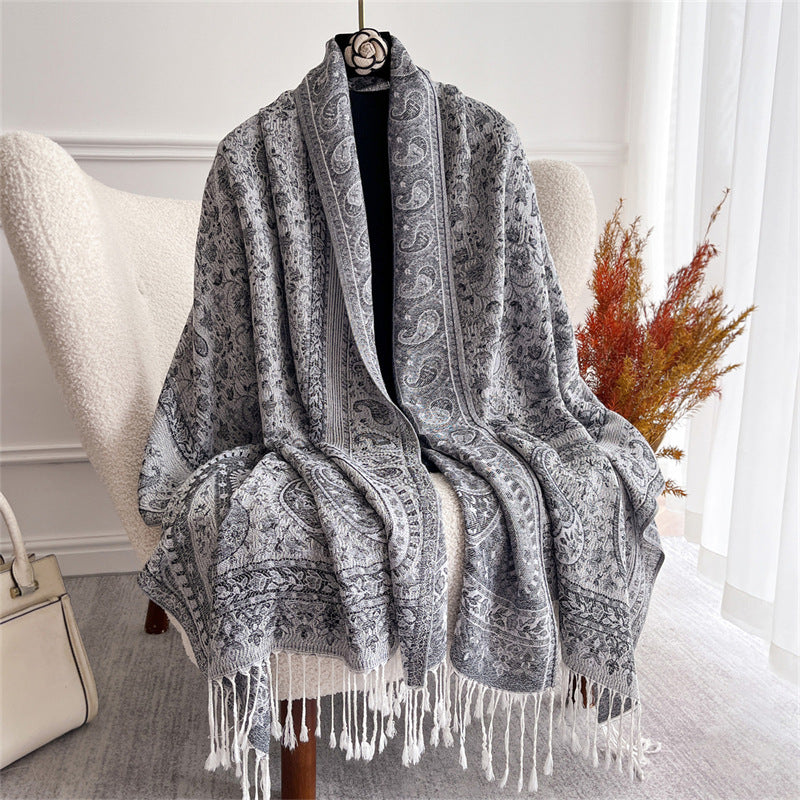 Light-luxury Jacquard Cashew Tassel Fashion Shawl