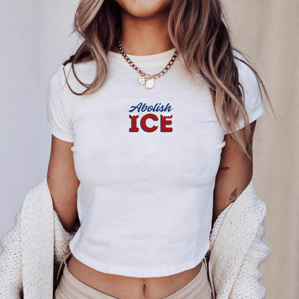 Letter-print Cropped Short-sleeve Top In European And American Street Style For Women