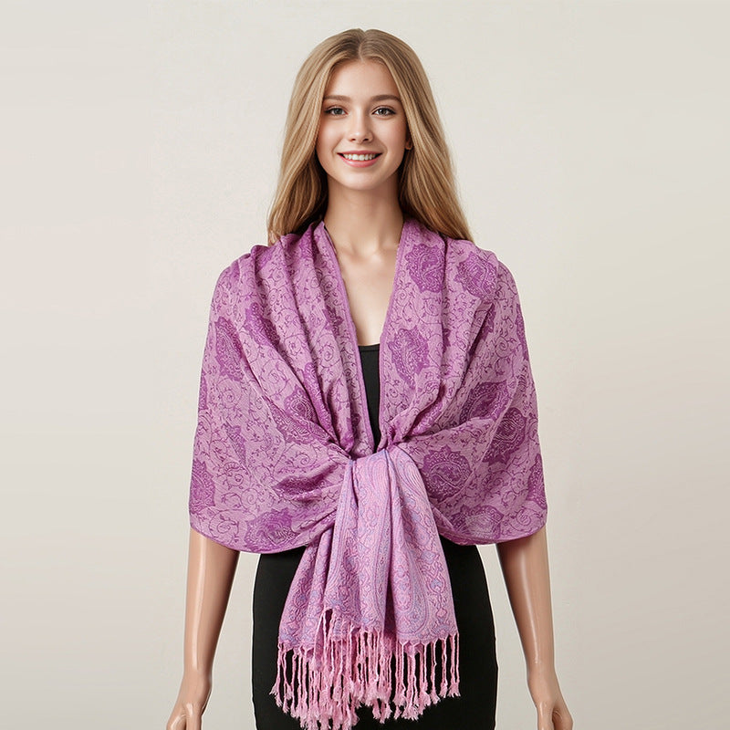Jacquard-woven Vintage Ethnic-style Tassel Scarf Shawl For Women