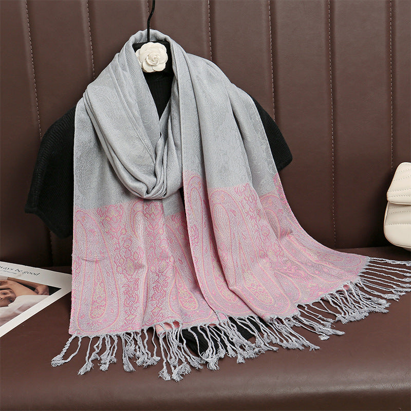 Jacquard-woven Vintage Ethnic-style Tassel Scarf Shawl For Women